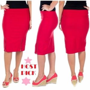 Women Stretch Pencil Skirt, D-4023, Red